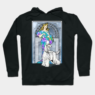 Mucha/Watson. White Afghan Hound.Elegant blonde female. Hoodie